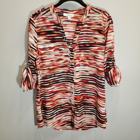 Calvin Klein Tops - Calvin Klein Pink Abstract Stripe Button Down Size S